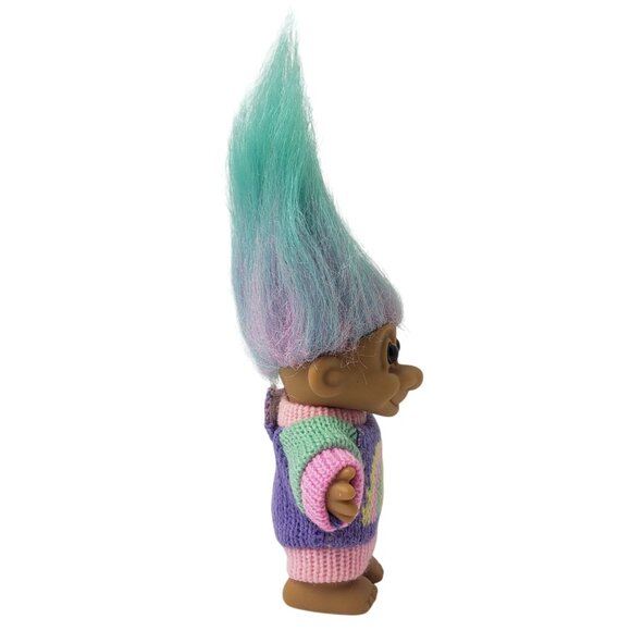 VTG Russ Troll 5" Doll Rainbow Sweater Multi-Color Hair 5" Collectible Nostalgia - Picture 4 of 5